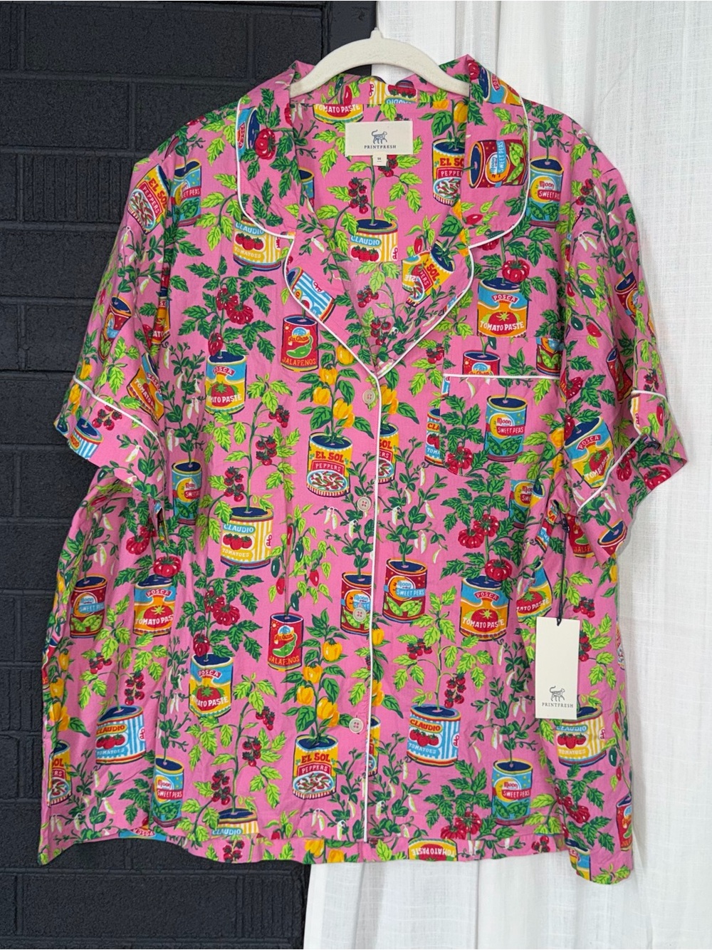 NEW Print Fresh Pajama TOP Cotton Short Sleeve SIZE 3X Pink Kitchen Garden NWT